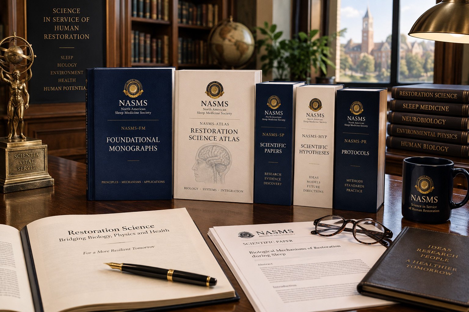 NASMS Scientific Publications collection featuring Foundational Monographs, the Restoration Science Atlas, Scientific Papers, Scientific Hypotheses, and Protocols.
